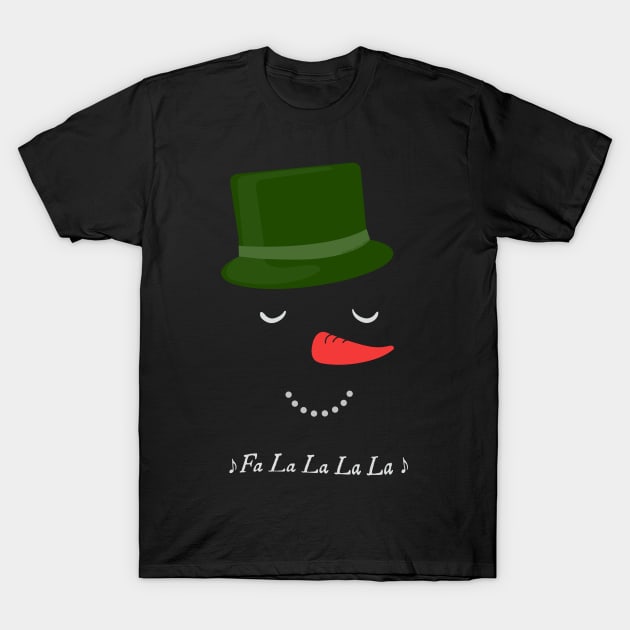 Fun Fa La La Musical Winter Snowman Face with Top Hat T-Shirt by Dibble Dabble Designs